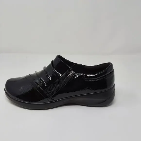 Clarks Collection Women’s Black Patent Leather Comfort Shoes Zip Size 9 Wide NEW - Picture 5 of 14